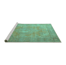 Sideview of Machine Washable Persian Turquoise Traditional Area Rugs, wshtr3643turq