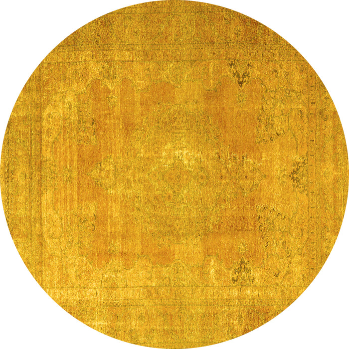 Round Persian Yellow Traditional Rug, tr3643yw