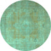 Round Persian Turquoise Traditional Rug, tr3643turq