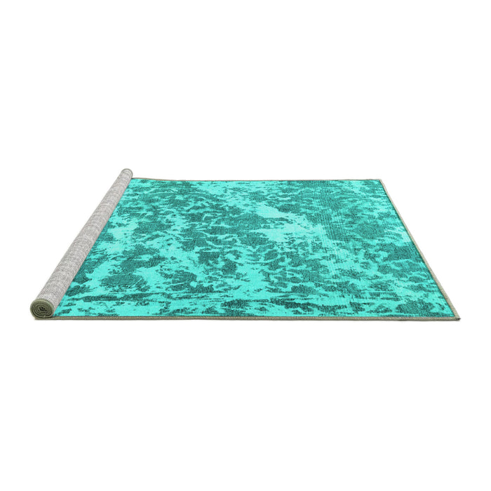 Sideview of Machine Washable Persian Turquoise Traditional Area Rugs, wshtr3644turq