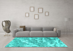 Machine Washable Persian Turquoise Traditional Area Rugs in a Living Room,, wshtr3644turq