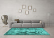 Machine Washable Persian Turquoise Traditional Area Rugs in a Living Room,, wshtr3645turq