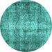 Round Machine Washable Persian Turquoise Traditional Area Rugs, wshtr3645turq