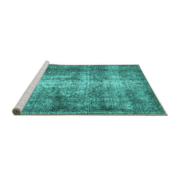 Sideview of Machine Washable Persian Turquoise Traditional Area Rugs, wshtr3645turq