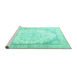 Sideview of Machine Washable Persian Turquoise Traditional Area Rugs, wshtr3646turq