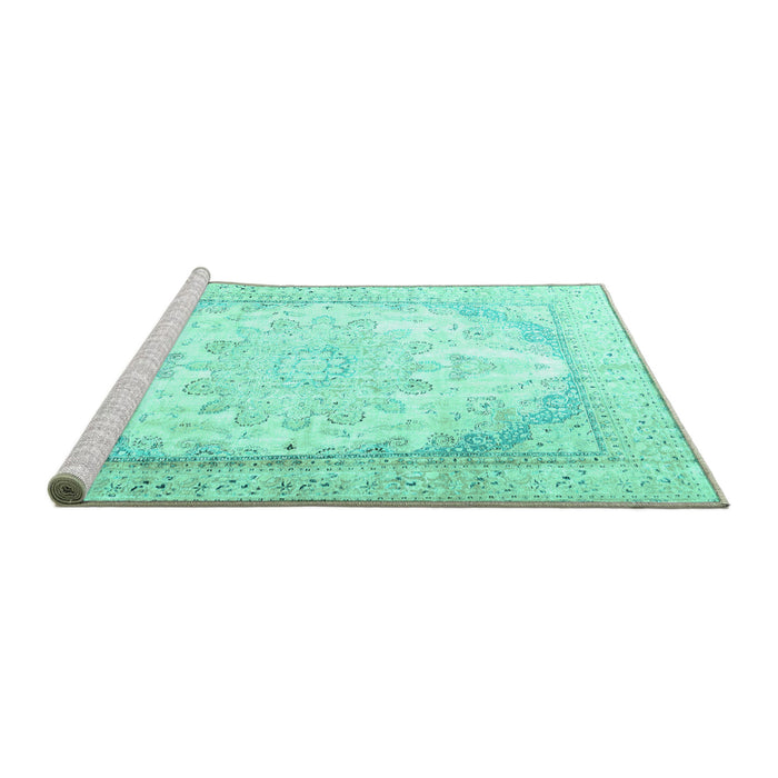 Sideview of Machine Washable Persian Turquoise Traditional Area Rugs, wshtr3646turq