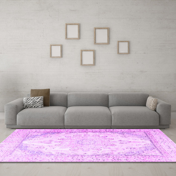 Machine Washable Persian Purple Traditional Area Rugs in a Living Room, wshtr3646pur