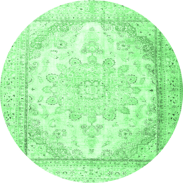 Round Machine Washable Persian Emerald Green Traditional Area Rugs, wshtr3646emgrn