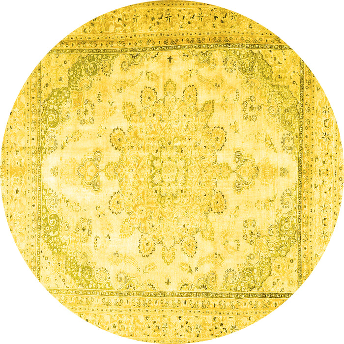 Round Persian Yellow Traditional Rug, tr3646yw