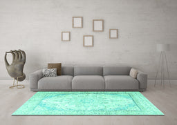 Machine Washable Persian Turquoise Traditional Area Rugs in a Living Room,, wshtr3646turq