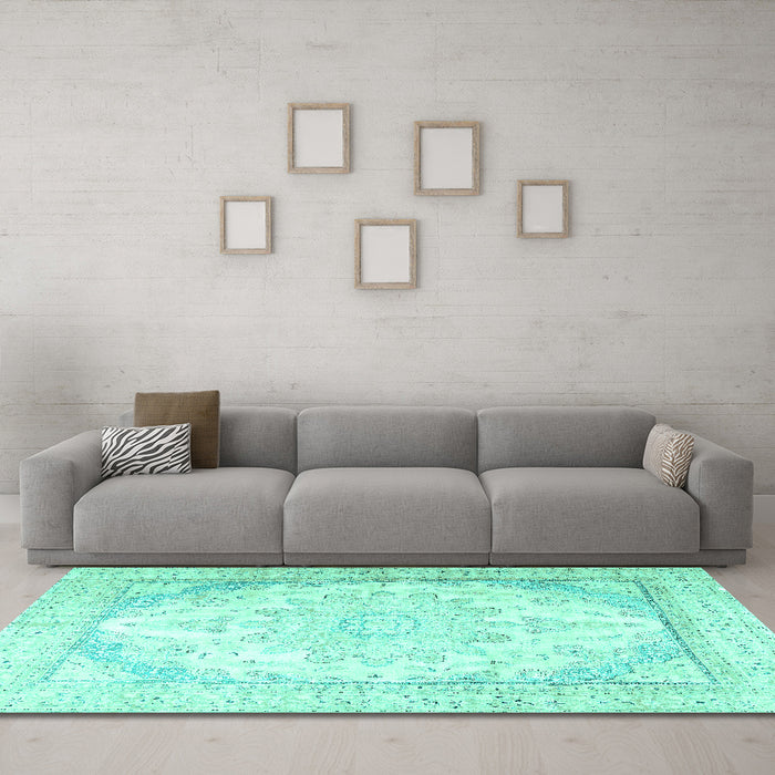 Machine Washable Persian Turquoise Traditional Area Rugs in a Living Room,, wshtr3646turq