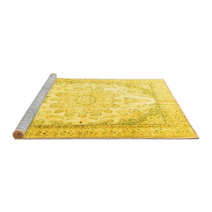 Sideview of Machine Washable Persian Yellow Traditional Rug, wshtr3646yw