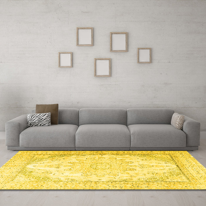 Machine Washable Persian Yellow Traditional Rug in a Living Room, wshtr3646yw