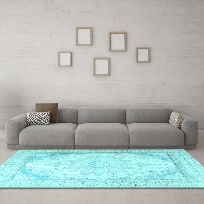 Machine Washable Persian Light Blue Traditional Rug in a Living Room, wshtr3646lblu