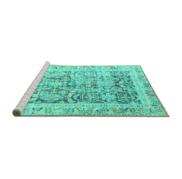 Sideview of Machine Washable Persian Turquoise Traditional Area Rugs, wshtr3647turq