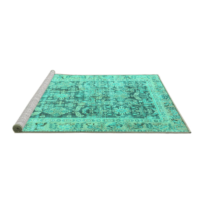 Sideview of Machine Washable Persian Turquoise Traditional Area Rugs, wshtr3647turq