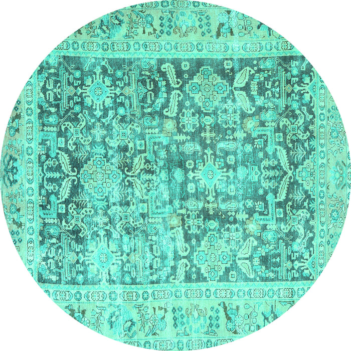 Round Machine Washable Persian Turquoise Traditional Area Rugs, wshtr3647turq