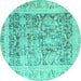 Round Machine Washable Persian Turquoise Traditional Area Rugs, wshtr3647turq