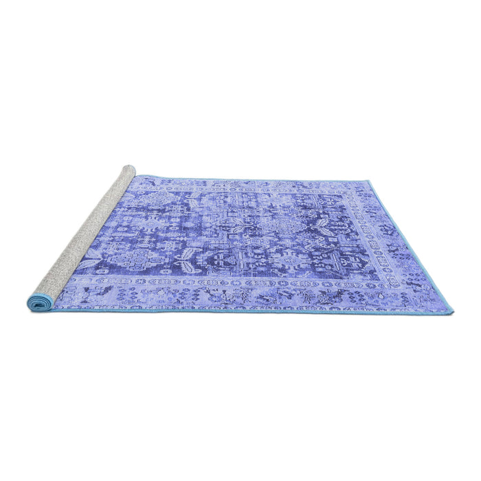 Sideview of Machine Washable Persian Blue Traditional Rug, wshtr3647blu