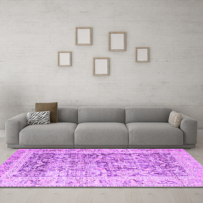 Machine Washable Persian Purple Traditional Area Rugs in a Living Room, wshtr3647pur