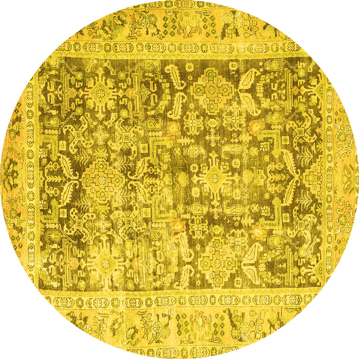 Round Machine Washable Persian Yellow Traditional Rug, wshtr3647yw