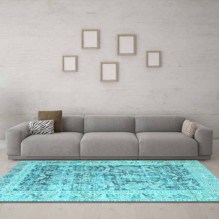 Machine Washable Persian Light Blue Traditional Rug in a Living Room, wshtr3647lblu