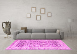 Machine Washable Persian Pink Traditional Rug in a Living Room, wshtr3647pnk