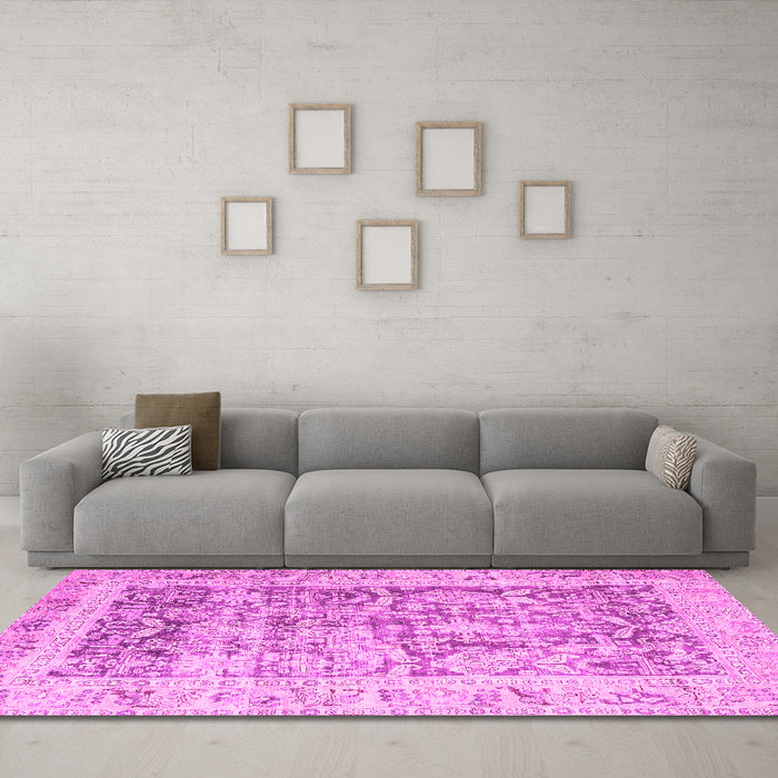 Machine Washable Persian Pink Traditional Rug in a Living Room, wshtr3647pnk