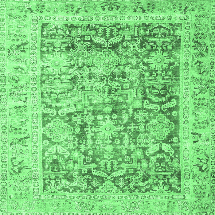 Square Machine Washable Persian Emerald Green Traditional Area Rugs, wshtr3647emgrn