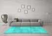 Machine Washable Persian Turquoise Traditional Area Rugs in a Living Room,, wshtr3648turq