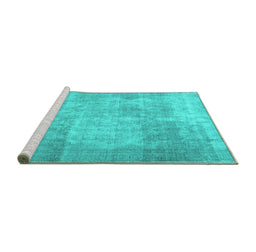 Sideview of Machine Washable Persian Turquoise Traditional Area Rugs, wshtr3648turq