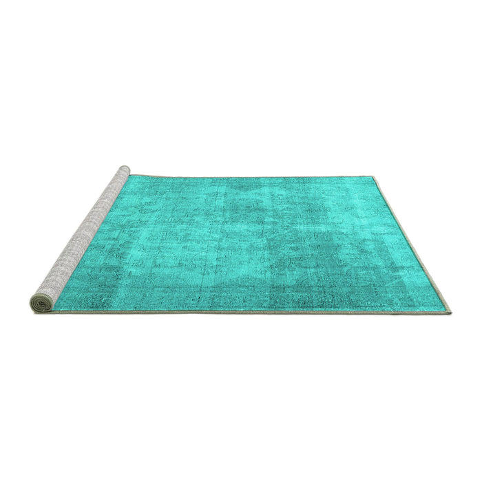 Sideview of Machine Washable Persian Turquoise Traditional Area Rugs, wshtr3648turq