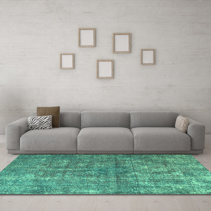 Machine Washable Persian Turquoise Traditional Area Rugs in a Living Room,, wshtr3649turq