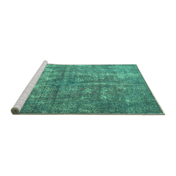 Sideview of Machine Washable Persian Turquoise Traditional Area Rugs, wshtr3649turq