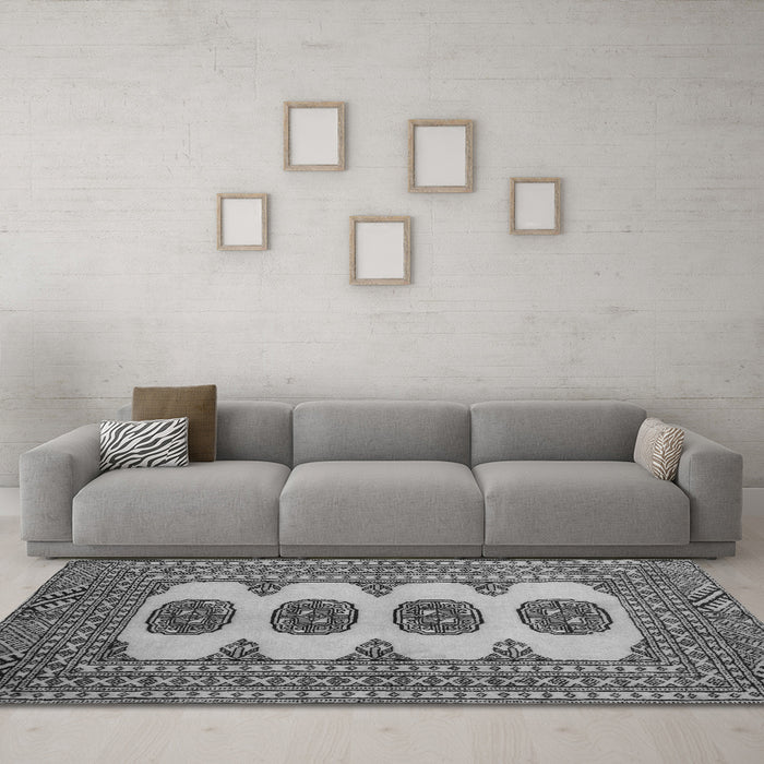 Machine Washable Southwestern Gray Country Rug in a Living Room,, wshtr364gry