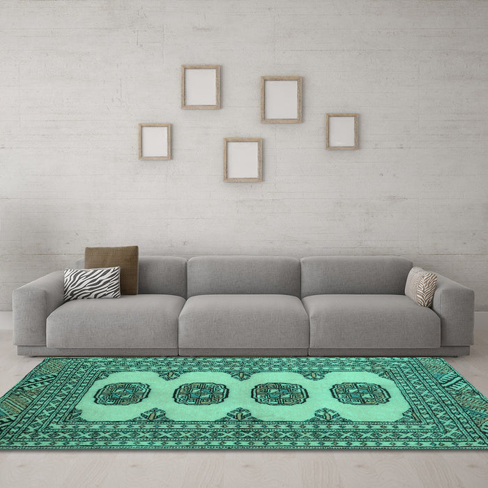 Machine Washable Southwestern Turquoise Country Area Rugs in a Living Room,, wshtr364turq