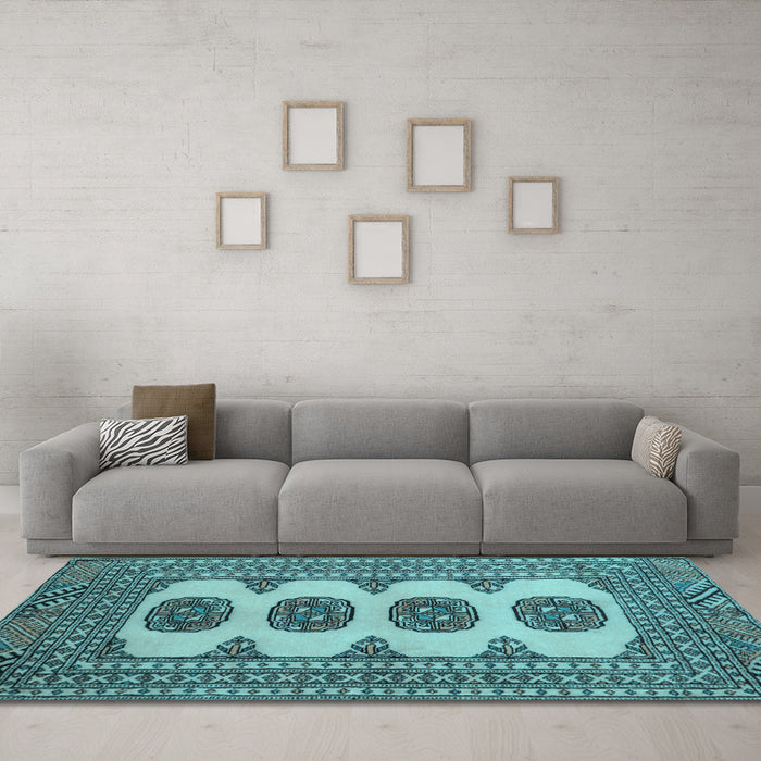 Machine Washable Southwestern Light Blue Country Rug in a Living Room, wshtr364lblu