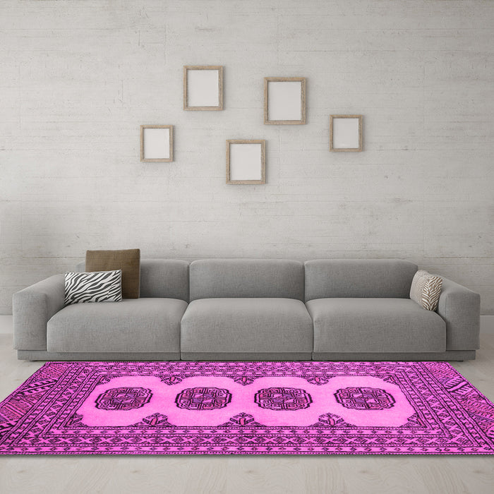 Machine Washable Southwestern Pink Country Rug in a Living Room, wshtr364pnk