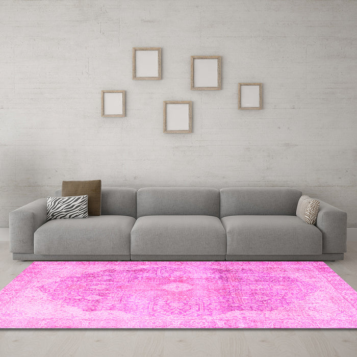 Machine Washable Persian Pink Traditional Rug in a Living Room, wshtr3650pnk