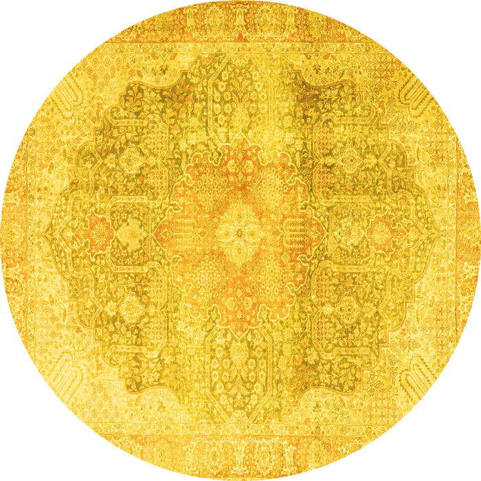 Round Persian Yellow Traditional Rug, tr3650yw