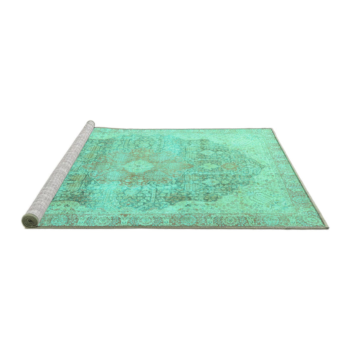 Sideview of Machine Washable Persian Turquoise Traditional Area Rugs, wshtr3650turq