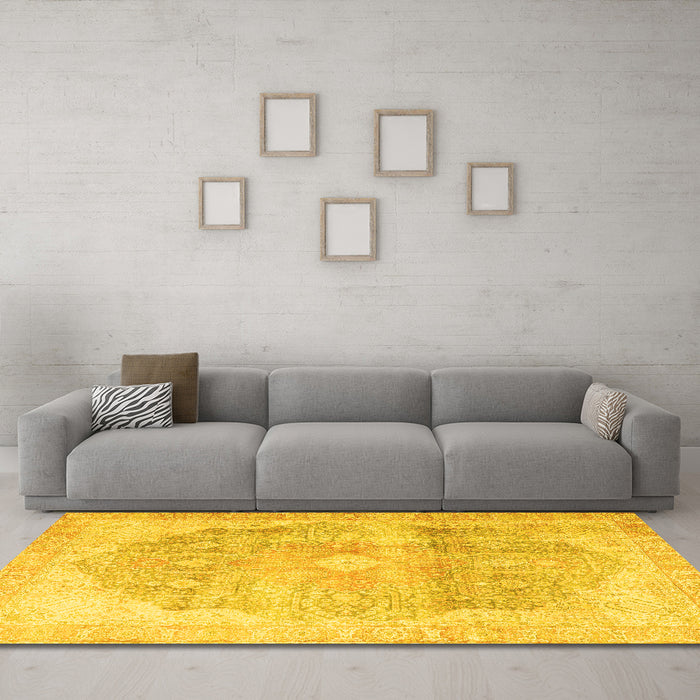 Machine Washable Persian Yellow Traditional Rug in a Living Room, wshtr3650yw