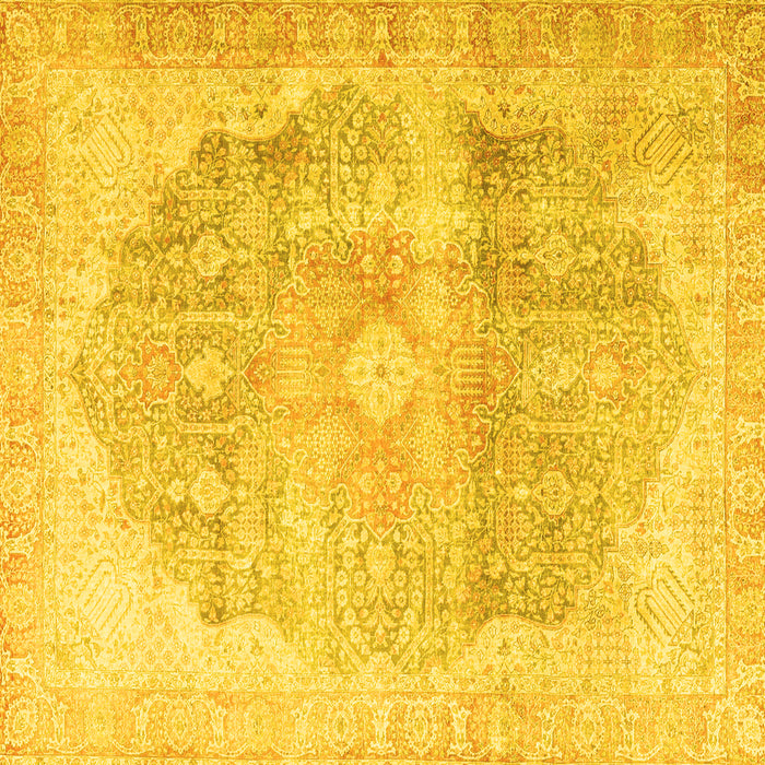 Square Machine Washable Persian Yellow Traditional Rug, wshtr3650yw