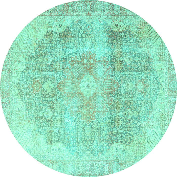 Round Machine Washable Persian Turquoise Traditional Area Rugs, wshtr3650turq