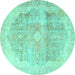 Round Machine Washable Persian Turquoise Traditional Area Rugs, wshtr3650turq