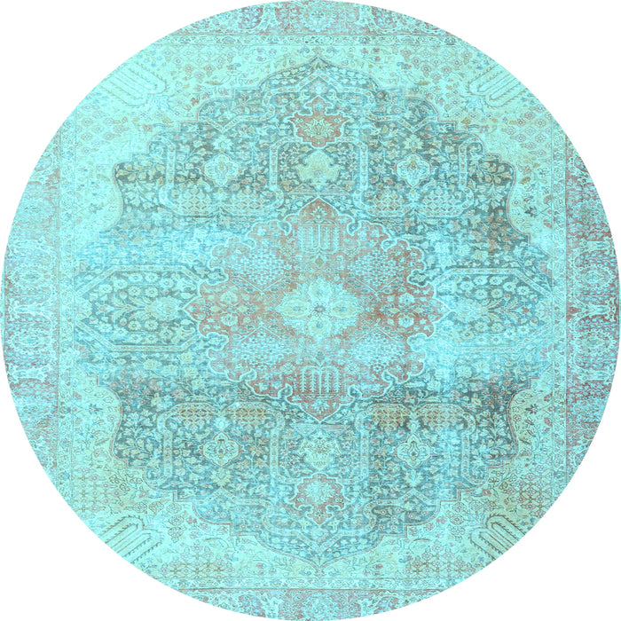 Round Machine Washable Persian Light Blue Traditional Rug, wshtr3650lblu