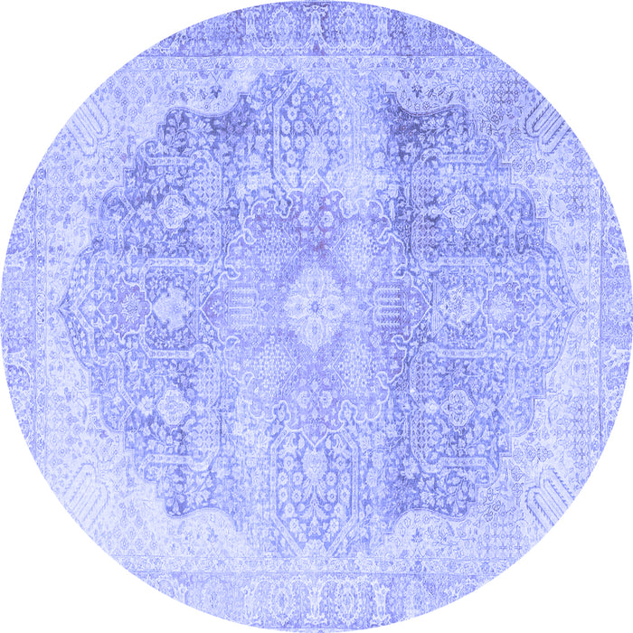 Round Machine Washable Persian Blue Traditional Rug, wshtr3650blu