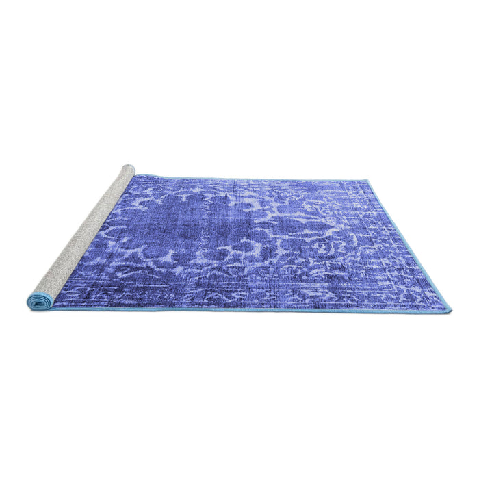 Sideview of Machine Washable Persian Blue Traditional Rug, wshtr3651blu