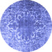 Round Machine Washable Persian Blue Traditional Rug, wshtr3651blu