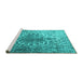 Sideview of Machine Washable Persian Turquoise Traditional Area Rugs, wshtr3651turq